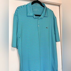 Vineyard Vines Men's Striped Polo Shirt Teal and White Stripe Size L